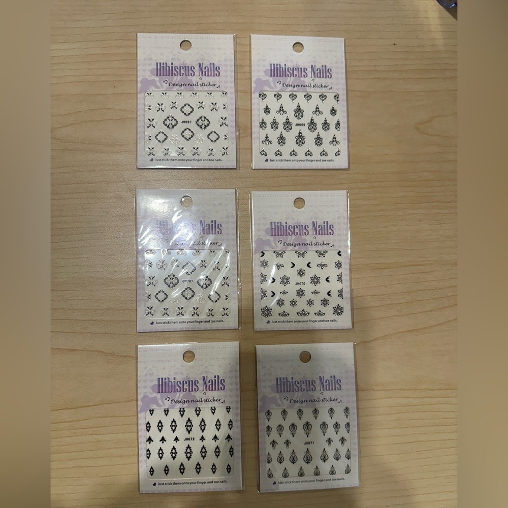Hibiscus Nails Black Nail Art Stickers